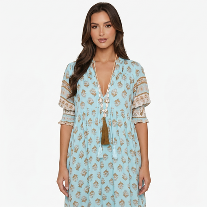 Maxi Dress Women’s Boho Print V-neck Tassel Detail