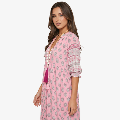 Maxi Dress Women’s Boho Print V-neck Tassel Detail