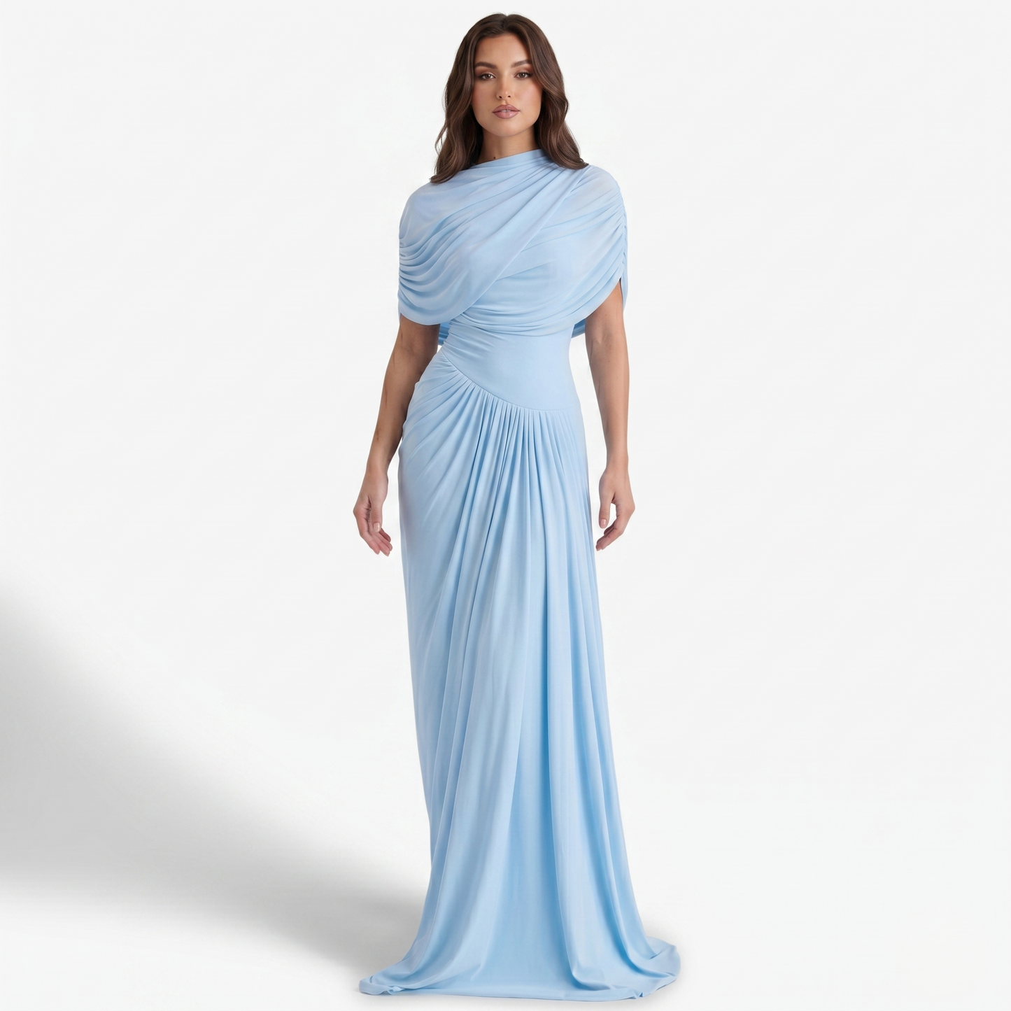 Maxi Dress Women's Draped Asymmetric Neckline Ruched