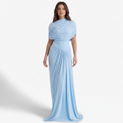 Maxi Dress Women's Draped Asymmetric Neckline Ruched