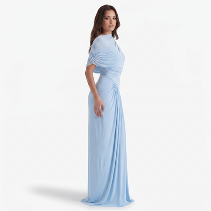 Maxi Dress Women's Draped Asymmetric Neckline Ruched