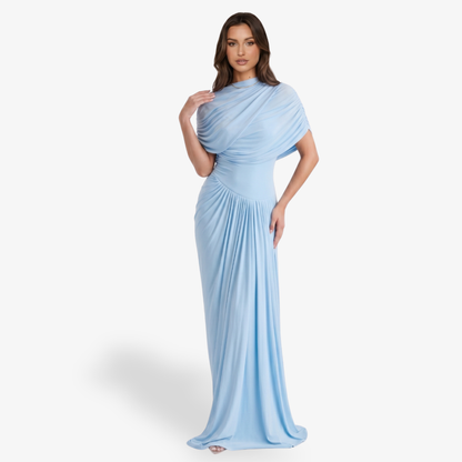 Maxi Dress Women's Draped Asymmetric Neckline Ruched