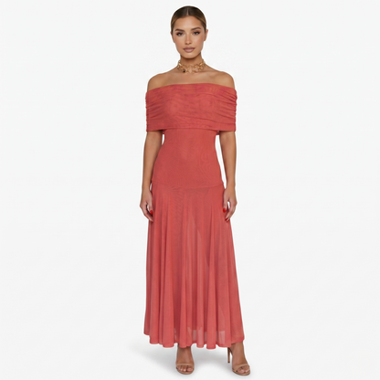 Maxi Dress Women's One Shoulder Mesh Ruched Bodice