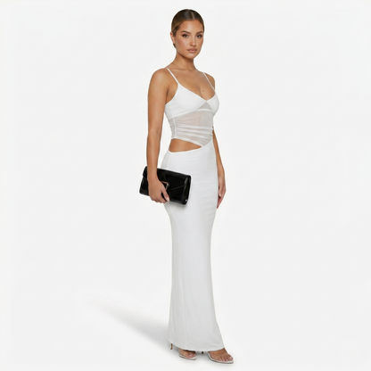 Maxi Dress Women's Spaghetti Strap Mesh Panel Cut Out Bodycon