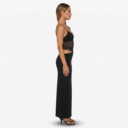 Maxi Dress Women's Spaghetti Strap Mesh Panel Cut Out Bodycon