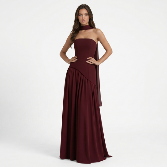 Maxi Dress Women's Strapless Corset Bodice Pleated Skirt Side Slit