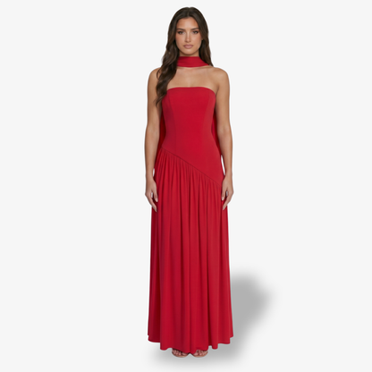 Maxi Dress Women's Strapless Corset Bodice Pleated Skirt Side Slit