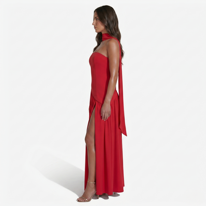 Maxi Dress Women's Strapless Corset Bodice Pleated Skirt Side Slit