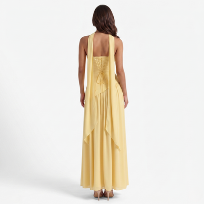 Maxi Dress Women's Strapless Corset Bodice Pleated Skirt Side Slit