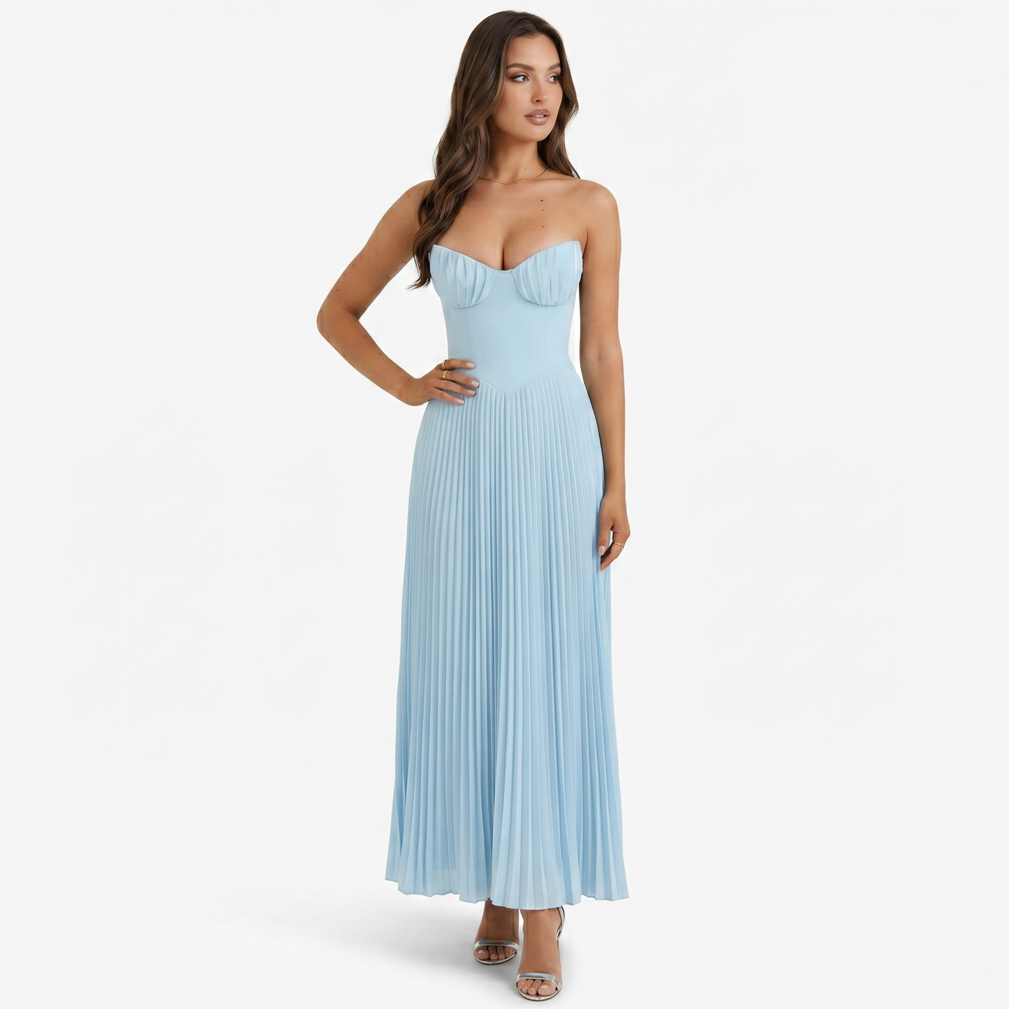 Maxi Dress Women's Strapless Corset Bodice Pleated