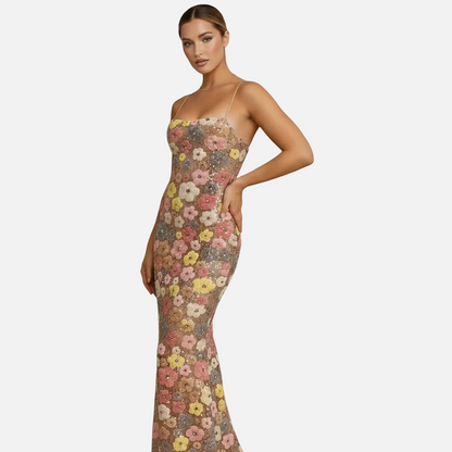 Fitted Maxi Dress Women’s Floral Print Sequin