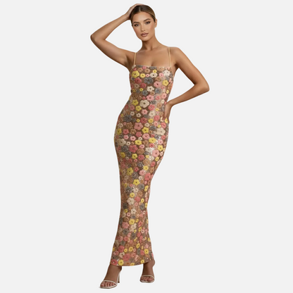 Fitted Maxi Dress Women’s Floral Print Sequin