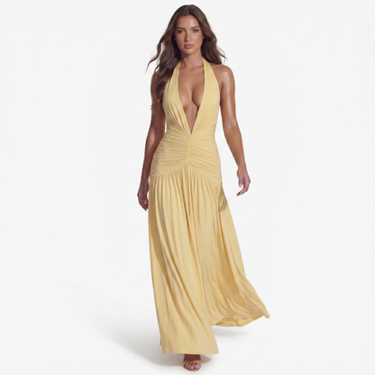Maxi Dress Women's Halter Plunge Neckline Ruched
