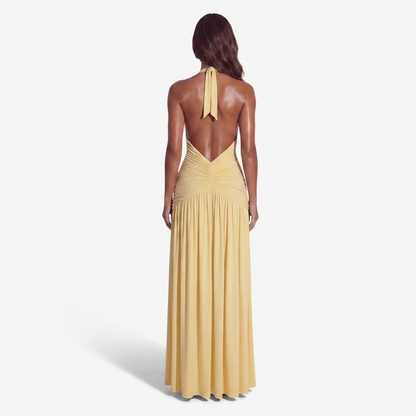 Maxi Dress Women's Halter Plunge Neckline Ruched