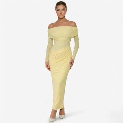 Maxi Dress Women's Off Shoulder Mesh Long Sleeve Ruched Bodycon