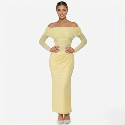 Maxi Dress Women's Off Shoulder Mesh Long Sleeve Ruched Bodycon