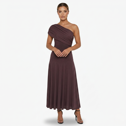 Maxi Dress Women's One Shoulder Mesh Ruched Bodice