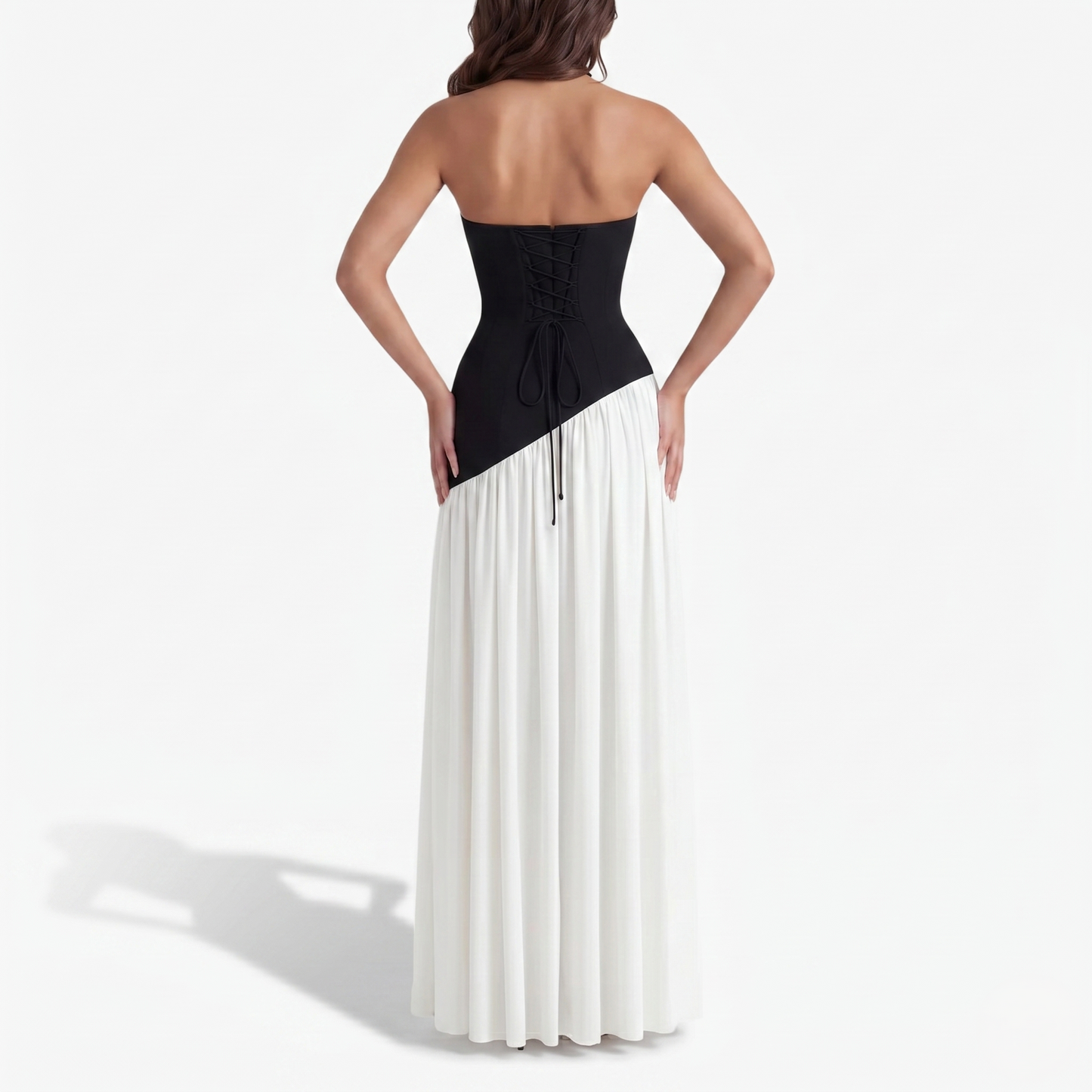Maxi Dress Women's Strapless Corset Bodice Pleated Skirt Side Slit