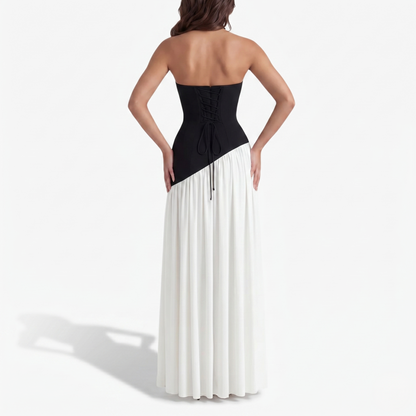 Maxi Dress Women's Strapless Corset Bodice Pleated Skirt Side Slit