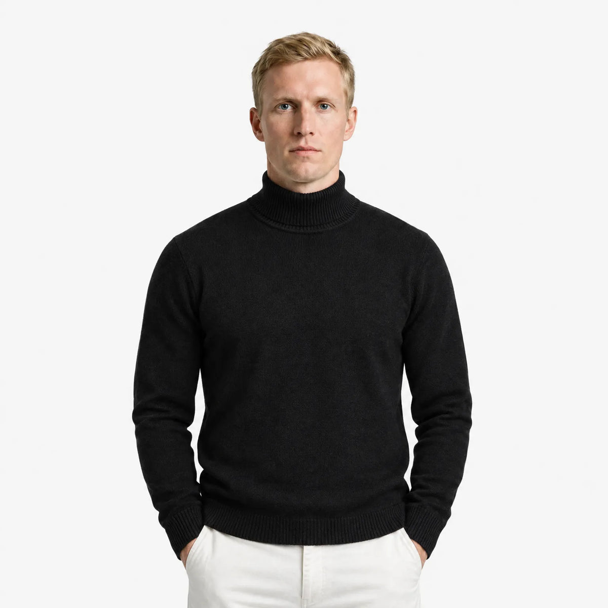 Men's Cashmere Blend Roll-Neck Jumper with Ribbed Finish