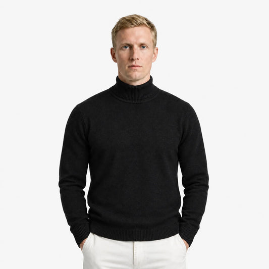 Men's Cashmere Blend Roll-Neck Jumper with Ribbed Finish