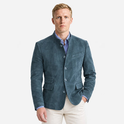 Men's Jacket with Stand Collar and Button Placket, Regular Fit Blazer