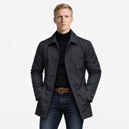 Men's Lightweight Trench Jacket with Pointed Collar and Button Front