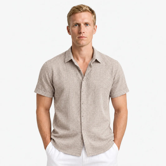 Men's Linen Short Sleeve Shirt - Breathable Lightweight Summer Button Up