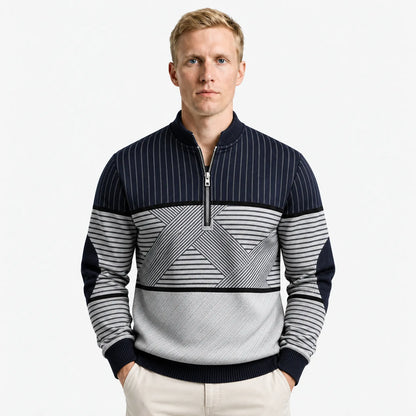 Men's Mock Neck Jumper with Graphic Pattern and Half Zip