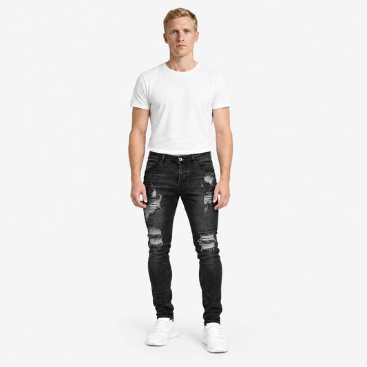 Men's Slim Fit Stretch Ripped Jeans – Distressed Everyday Casual Denim