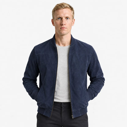 Men's Suede-Look Bomber Jacket - Lightweight Smart Casual Outerwear