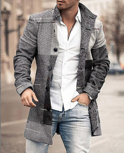 Men's wool coat with check pattern and clean silhouette – Elias