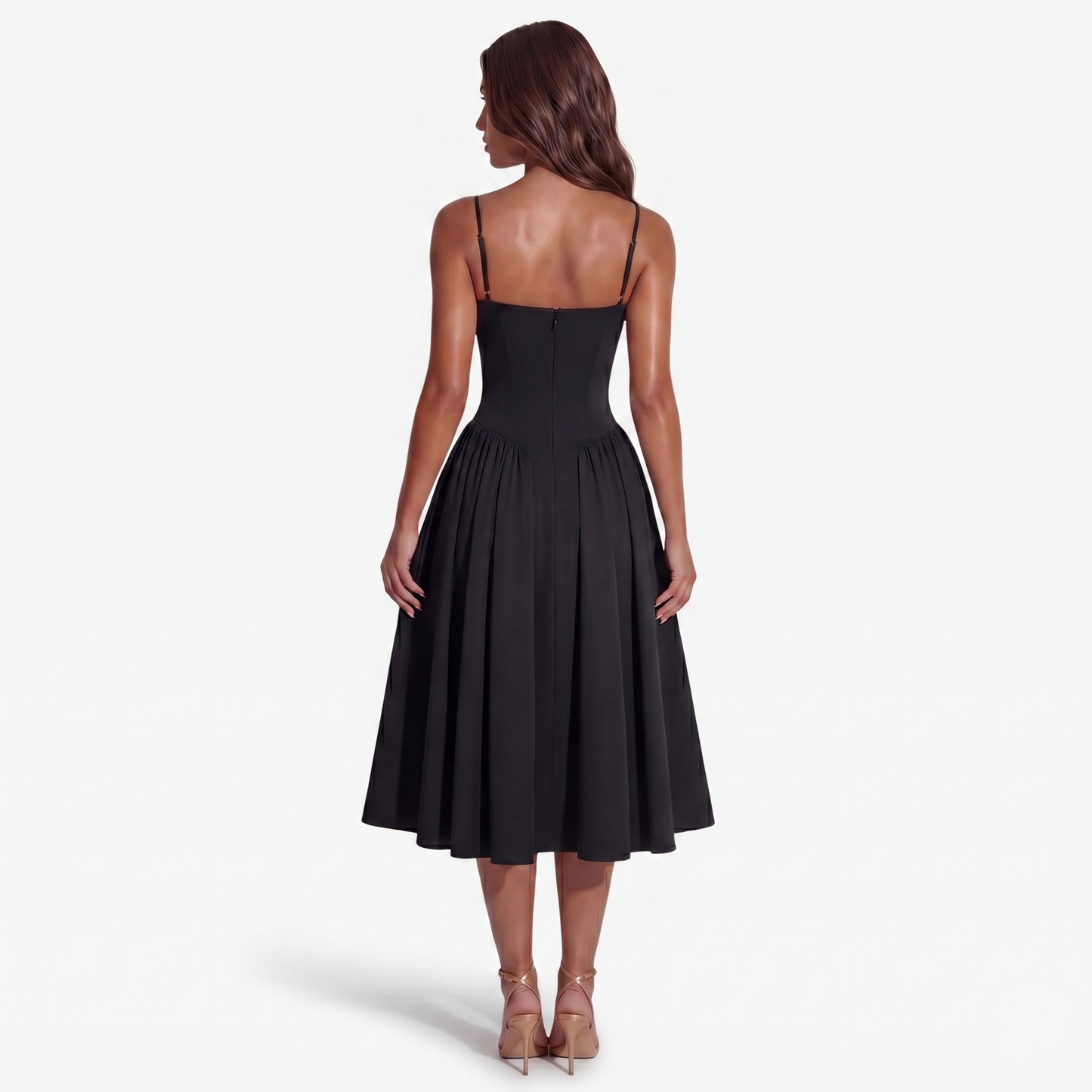 Midi Dress Women's Sweetheart Neckline Spaghetti Strap Pockets
