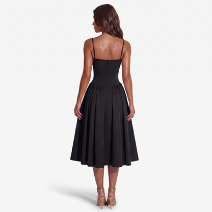 Midi Dress Women's Sweetheart Neckline Spaghetti Strap Pockets