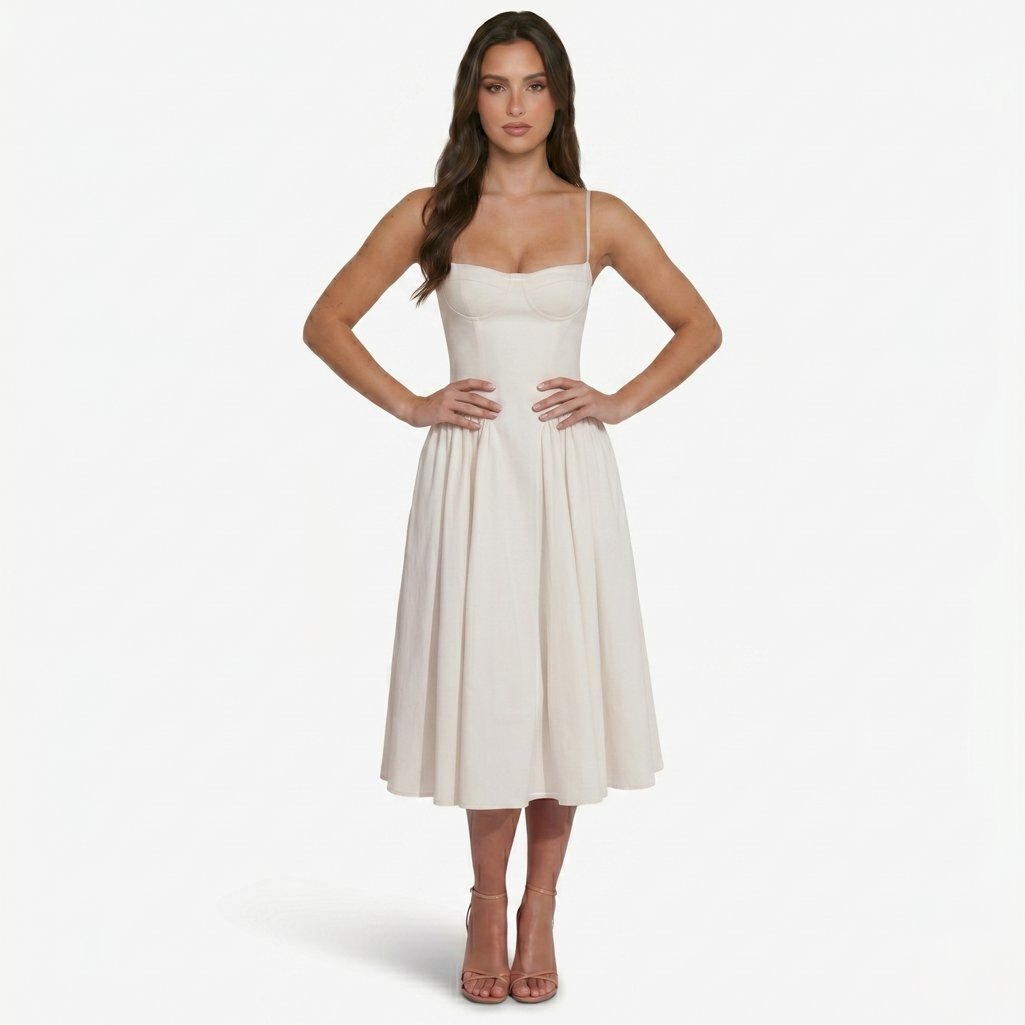 Midi Dress Women's Sweetheart Neckline Spaghetti Strap Pockets
