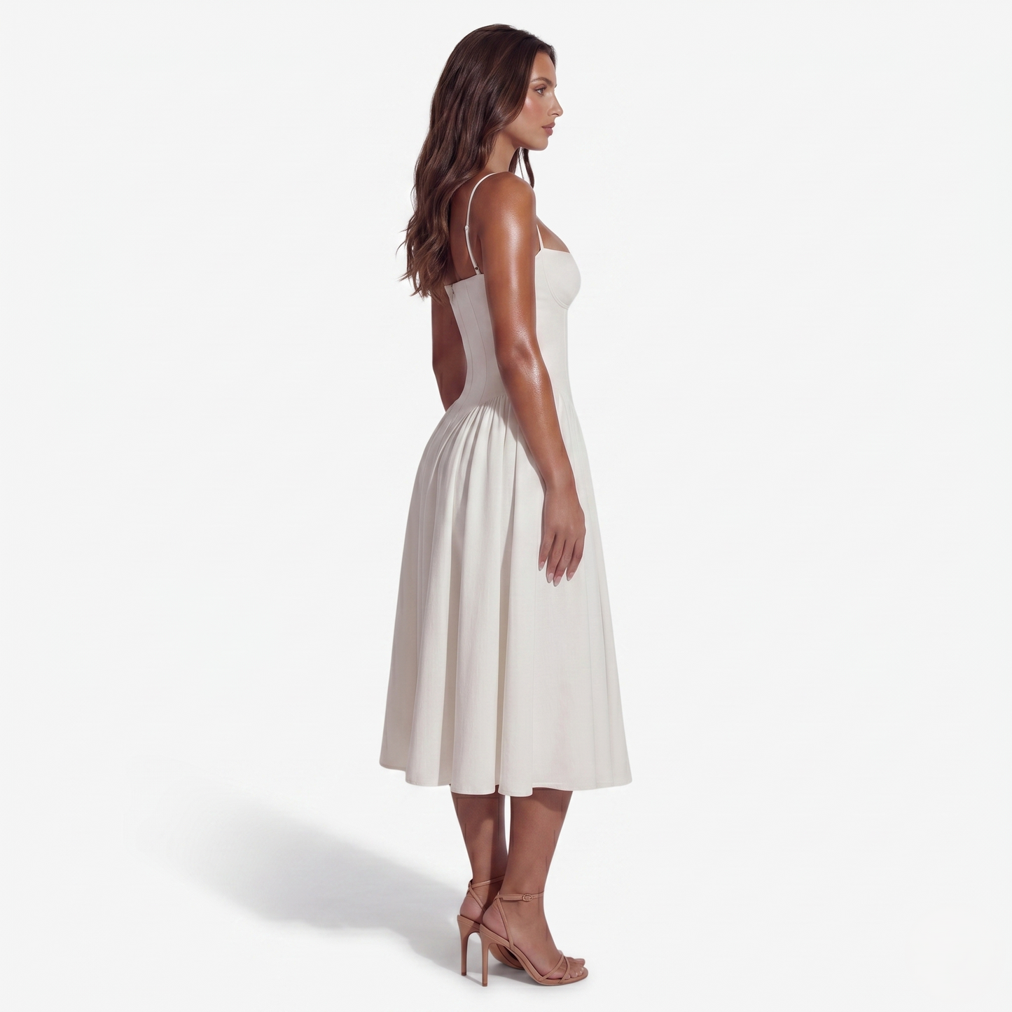 Midi Dress Women's Sweetheart Neckline Spaghetti Strap Pockets