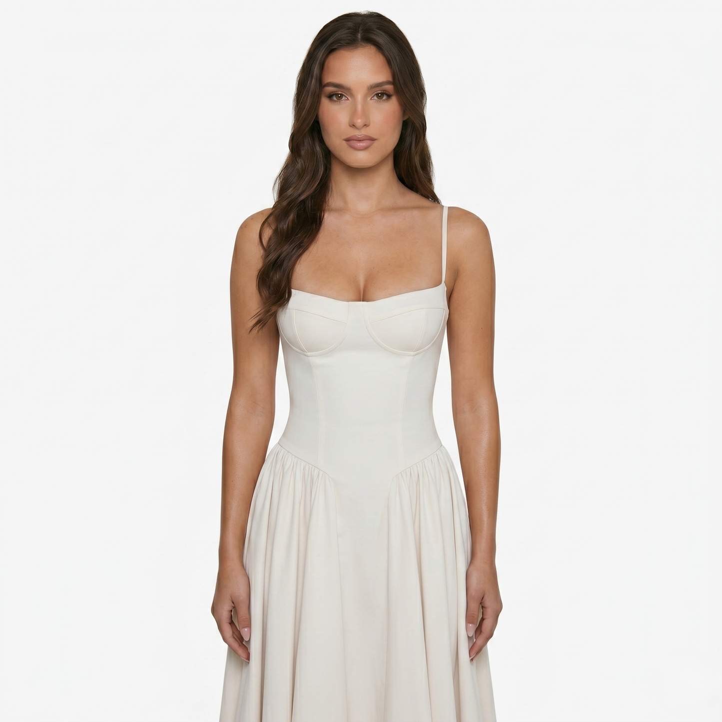 Midi Dress Women's Sweetheart Neckline Spaghetti Strap Pockets