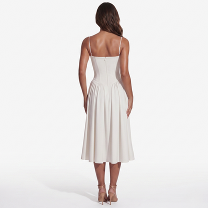Midi Dress Women's Sweetheart Neckline Spaghetti Strap Pockets