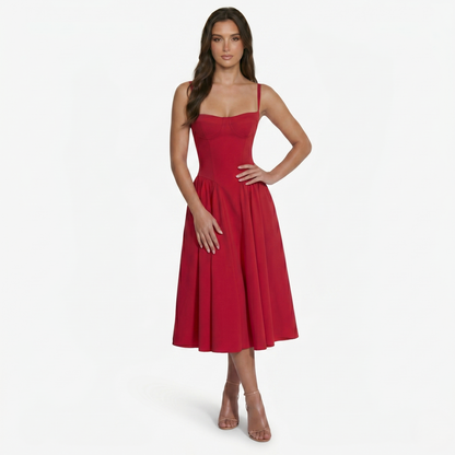 Midi Dress Women's Sweetheart Neckline Spaghetti Strap Pockets