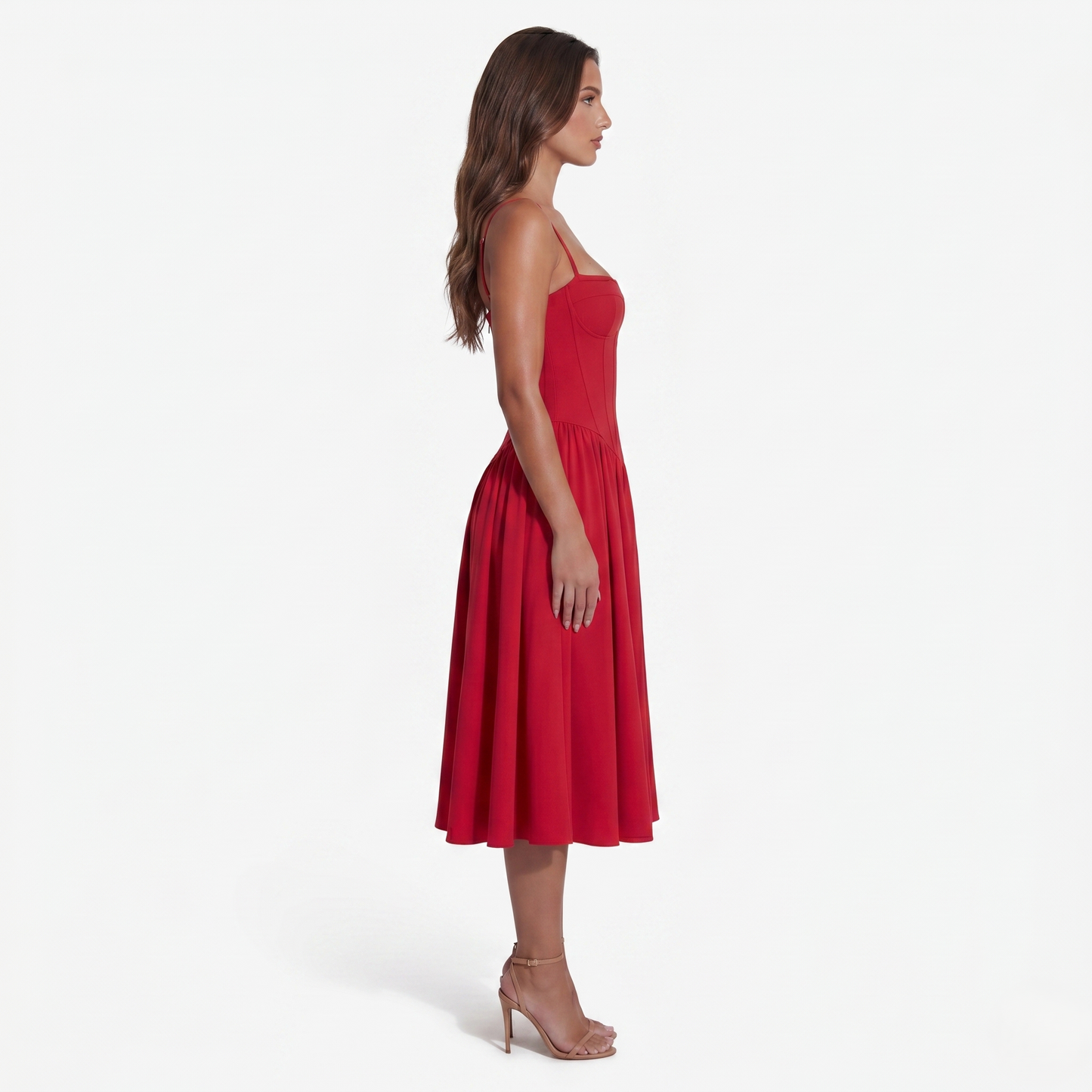 Midi Dress Women's Sweetheart Neckline Spaghetti Strap Pockets