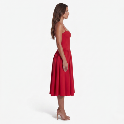 Midi Dress Women's Sweetheart Neckline Spaghetti Strap Pockets