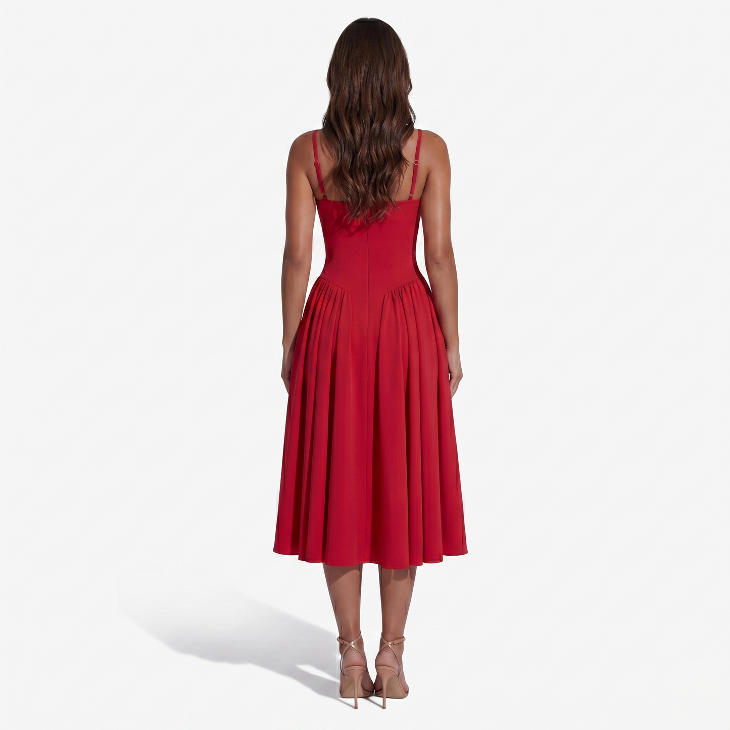 Midi Dress Women's Sweetheart Neckline Spaghetti Strap Pockets