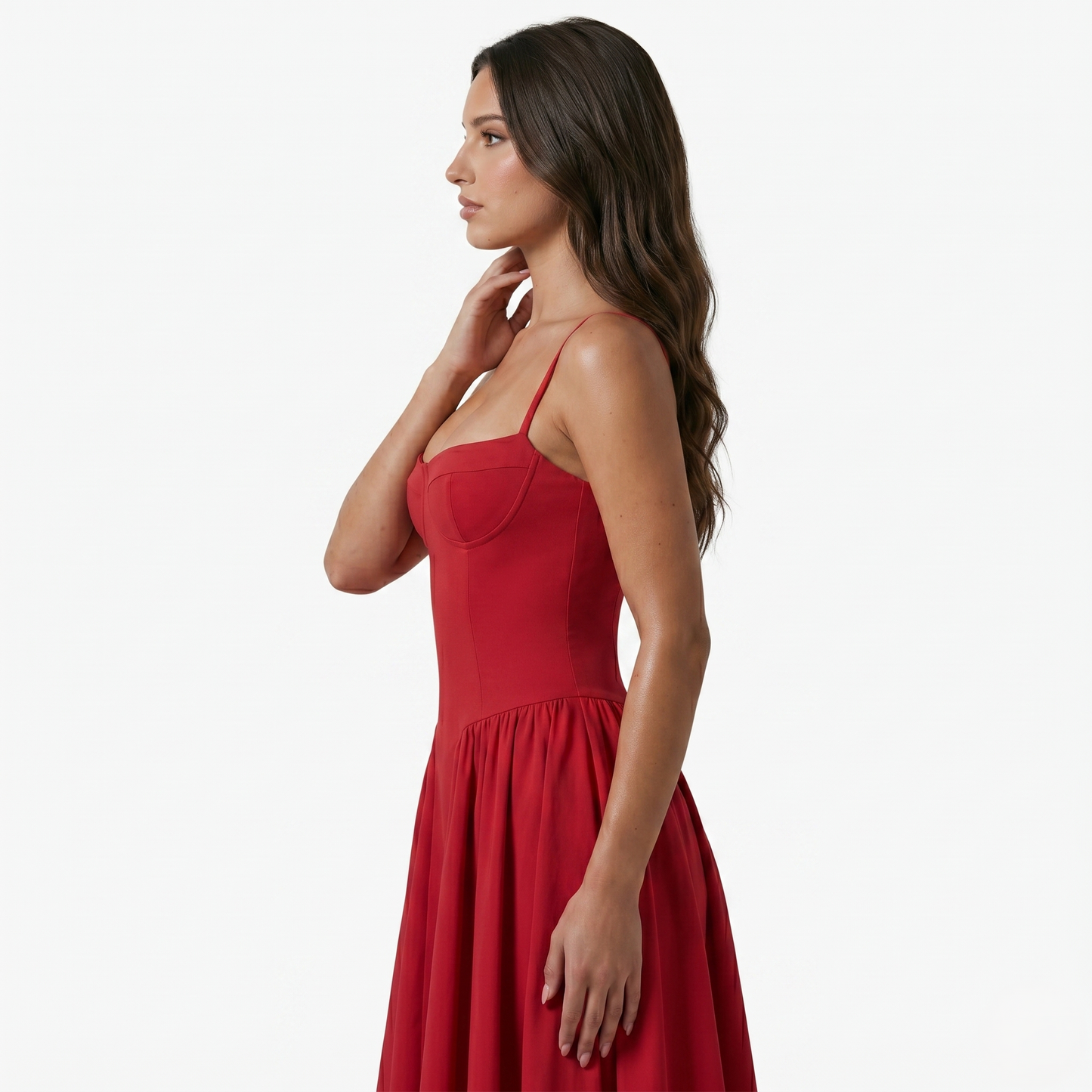 Midi Dress Women's Sweetheart Neckline Spaghetti Strap Pockets