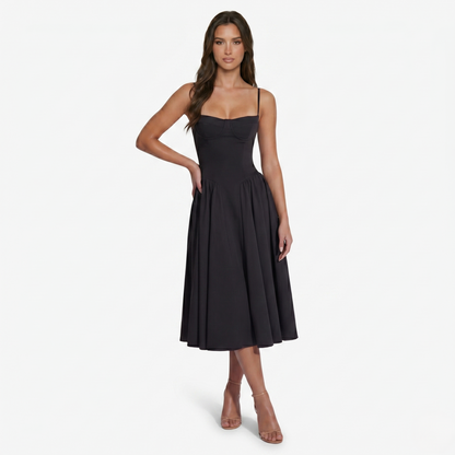 Midi Dress Women's Sweetheart Neckline Spaghetti Strap Pockets