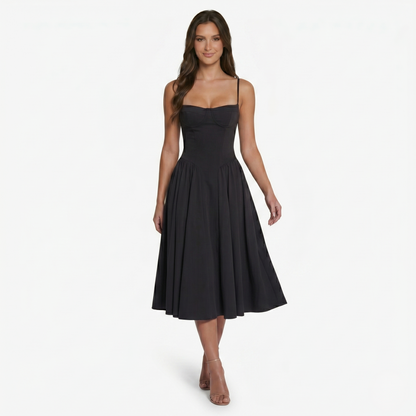 Midi Dress Women's Sweetheart Neckline Spaghetti Strap Pockets