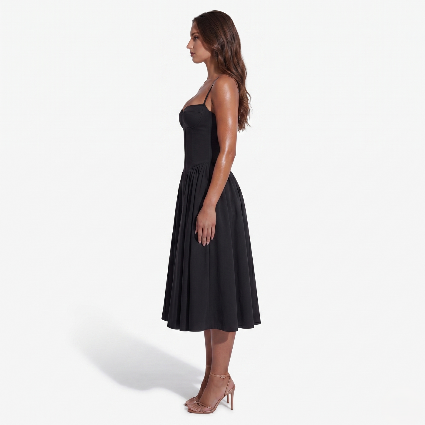 Midi Dress Women's Sweetheart Neckline Spaghetti Strap Pockets