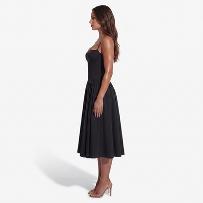 Midi Dress Women's Sweetheart Neckline Spaghetti Strap Pockets
