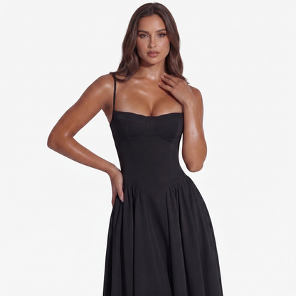 Midi Dress Women's Sweetheart Neckline Spaghetti Strap Pockets