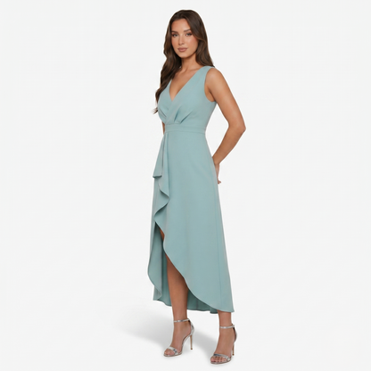 Midi Dress Women’s V-neck Sleeveless Asymmetrical Ruffle Hem