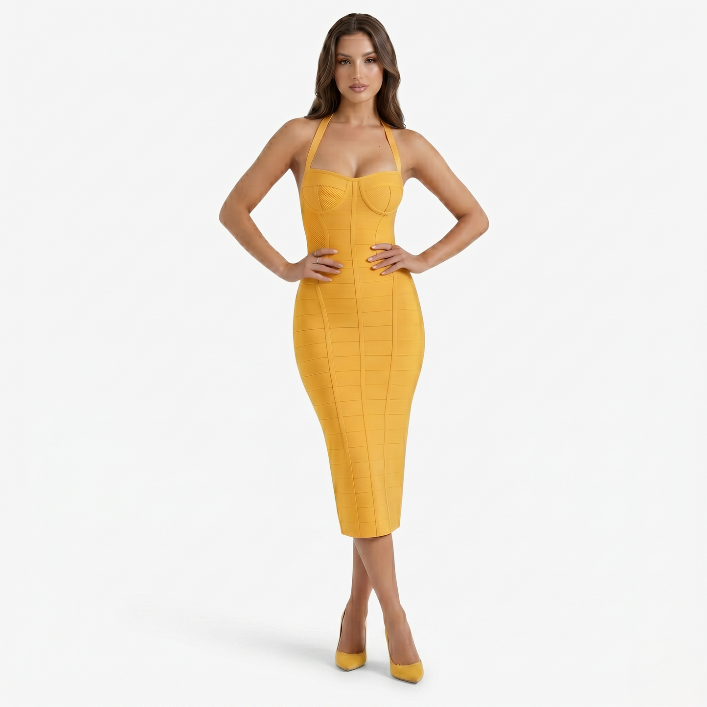 Midi Dress Women's Bandage Halter Bodycon